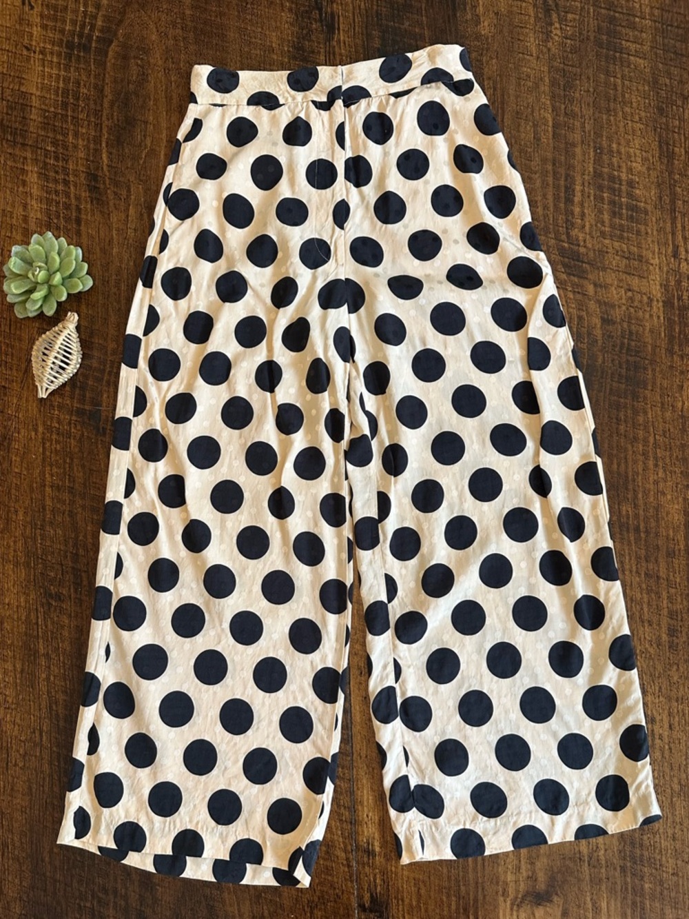 Zara Black Polka Dot Wide Leg Pants on Beige - Picture 2 of 11